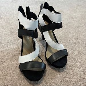 maurice's black and white strappy heels